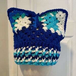 Handmade Crochet Cat Animal Ear Beanie Hat Cozy Ribbed Brim Stretch Winter Hat